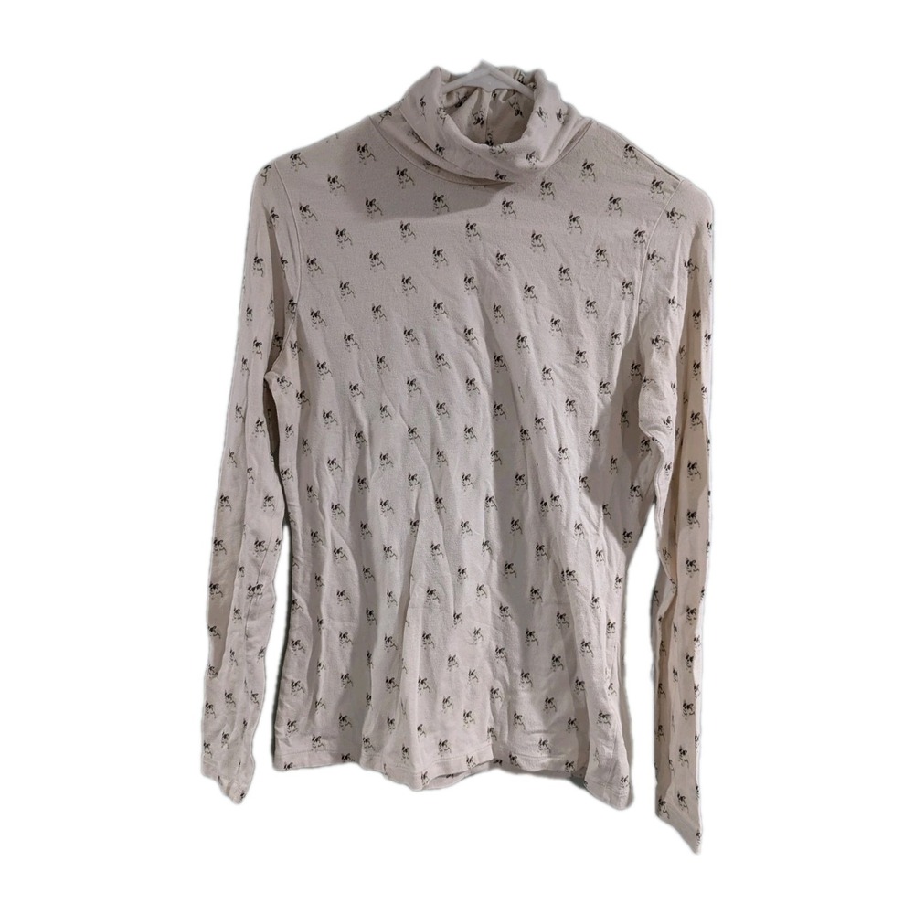 Lands' End Turtleneck Top Dog Print Terrier Cottagecore Teacher Womens S Fitted